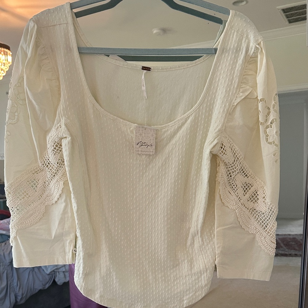 Free People Cream Lace Detail Blouse